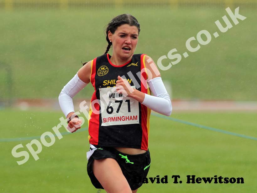 Kate Avery (Shildon) leads the 1500 metresat the 2012 England and North Champs.